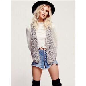 Free People Fur Gray/Cream Shag Vest